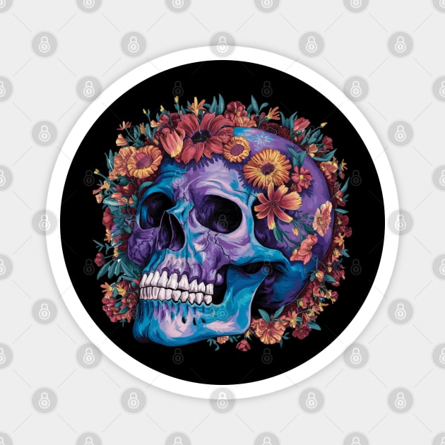 Floral Skull: Beauty and Darkness in Harmony Magnet by Steve